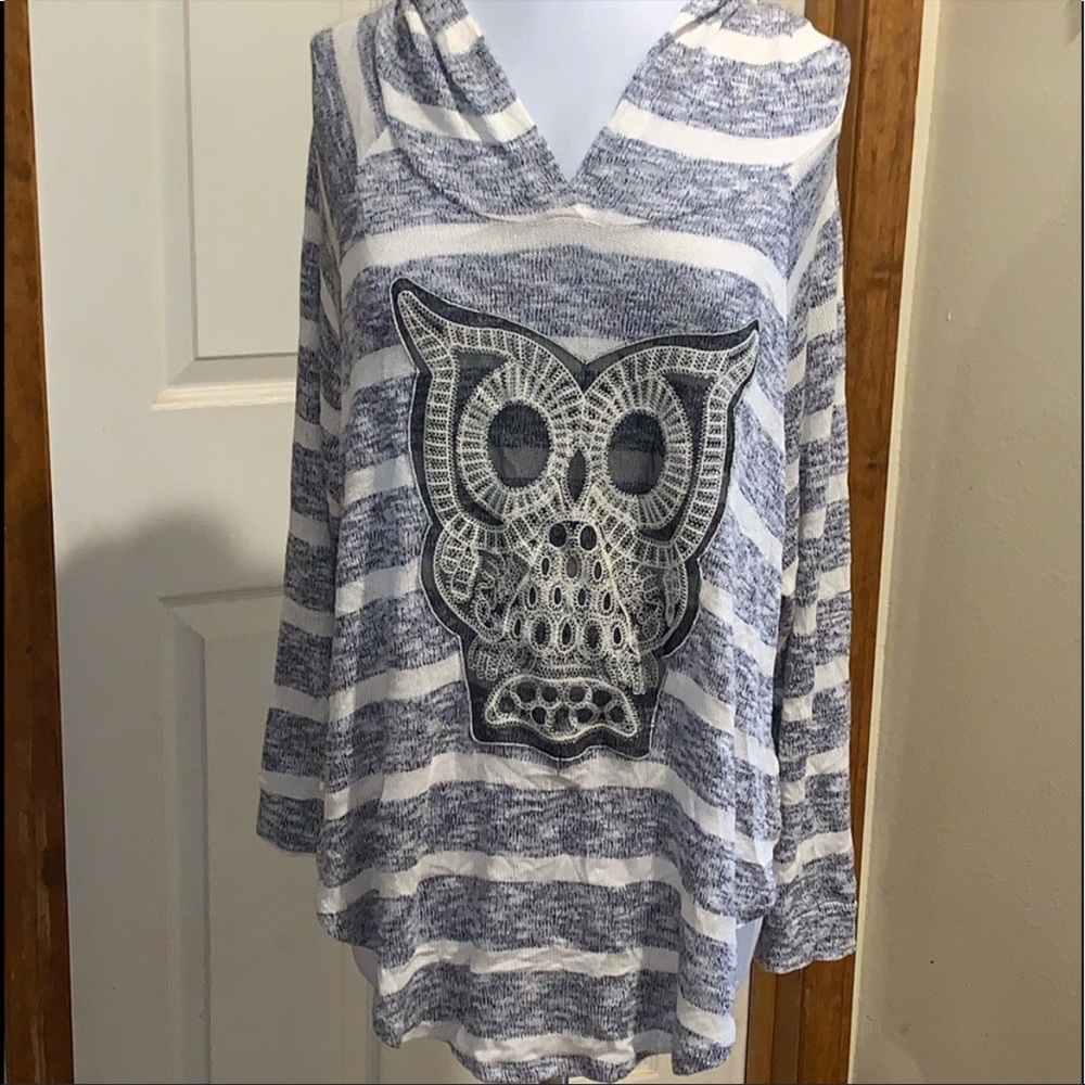 Jesse & J Long Sleeve Striped OWL Hoodie 2X